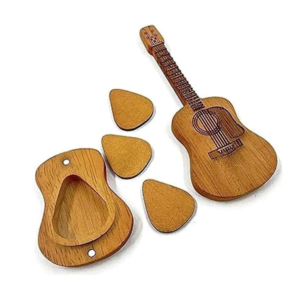 Træ Guitar Plektrum Æske Træ Akustisk Guitar Plektrum Æske Håndlavet Gul Træ Plektrum Holder Opbevaringskasse