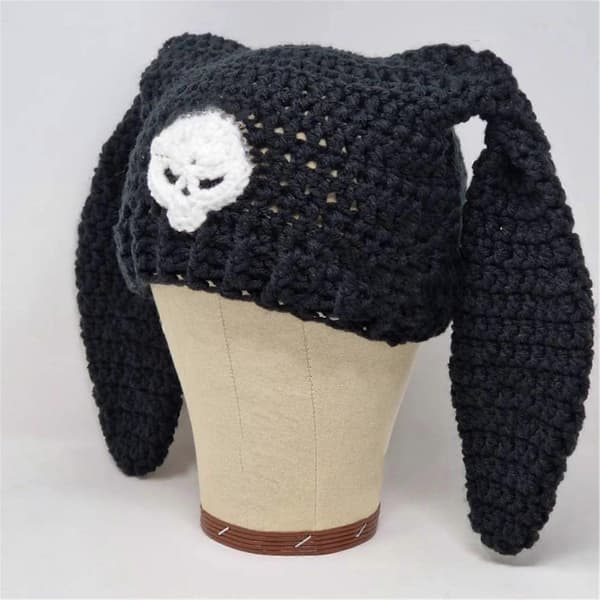Håndlavet Katteøre Hat Y2K Sød Pige Beanie Hat Pilling-Resistent Efterårs Bobble Hat Kvinde Pullover Hat Sød Hæklet Hat Black and pink cat e