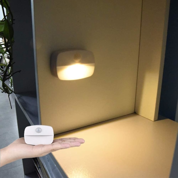 Automatisk LED-nattlampa [2-pack], väggmonterad nattlampa med självhäftande rörelsesensor, vägglampa för badrum, sovrum, hall (varm vit)