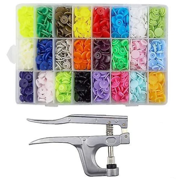 Plastknapper med trykknapptang, 460 sett 24-farger trykknapper for sying, trykknappsett for sying, klær, håndverk, bleier, smekker