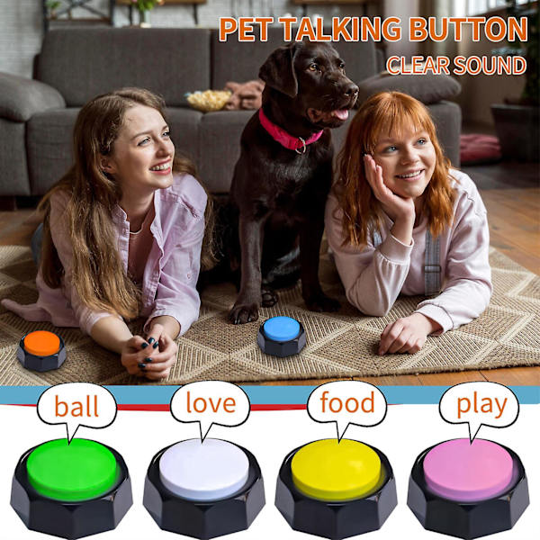 Inspelningsbar knapp, hundträningsbuzzer - Spela in och spela upp ditt eget meddelande för att lära dina hundar röst vad de vill Red