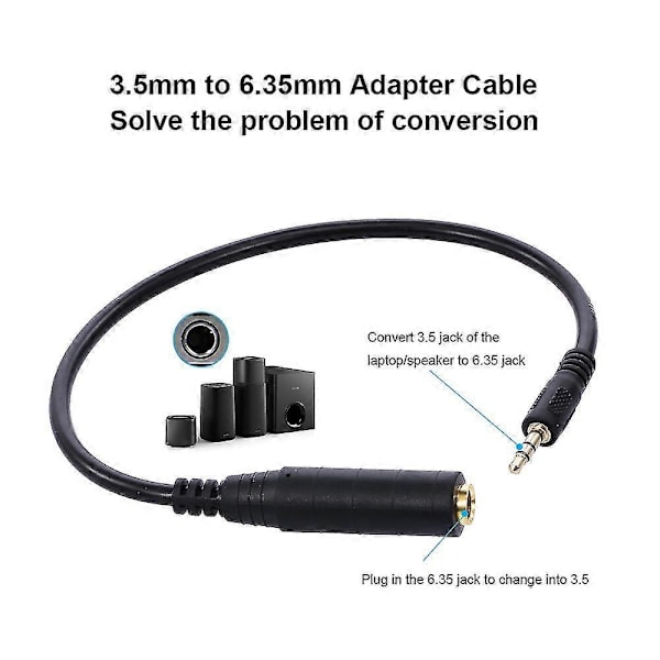 3,5 mm - 6,5 mm audioadapterikaapeli, 3,5 mm uros - 6,35 mm naarasmuunninkaapeli