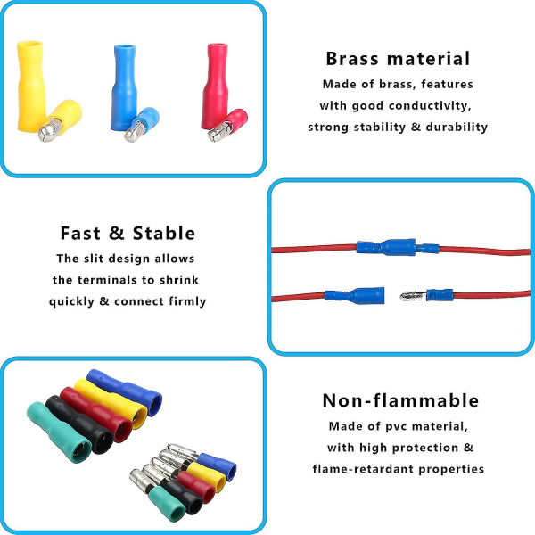 100 kpl Sähköliittimet Eristetyt Sähköliittimet & Liitäntäpakkaukset Autojen Suorat Johtoliittimet (3 Eri Kokoa)