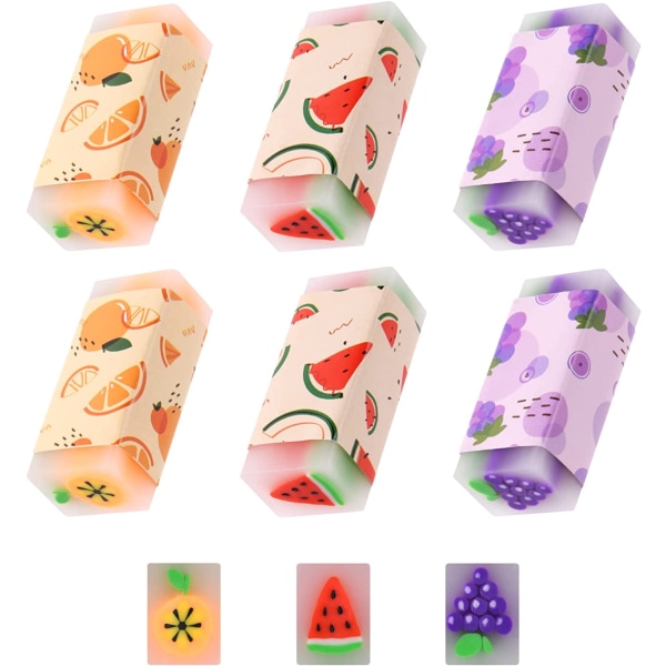 Suddgummi, 6 delar set barnset, set med fruktsmak, souvenirföremål för barnfödelsedagsfest, för barns skolmaterial pappersvaror