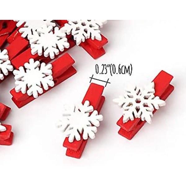 50 stk Snøfnuggklesklyper av tre Håndverksklips Mini-fotopapirpinner til julepynt