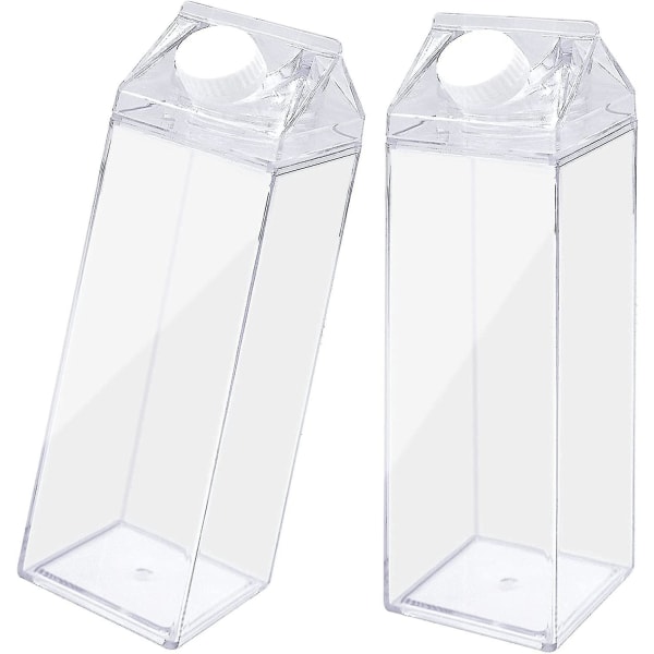 2 pakkauksen kirkas maitopakkaus vesipullo uudelleen käytettävä neliönmuotoinen maitopullo maitojuomamehua varten (500 ml)