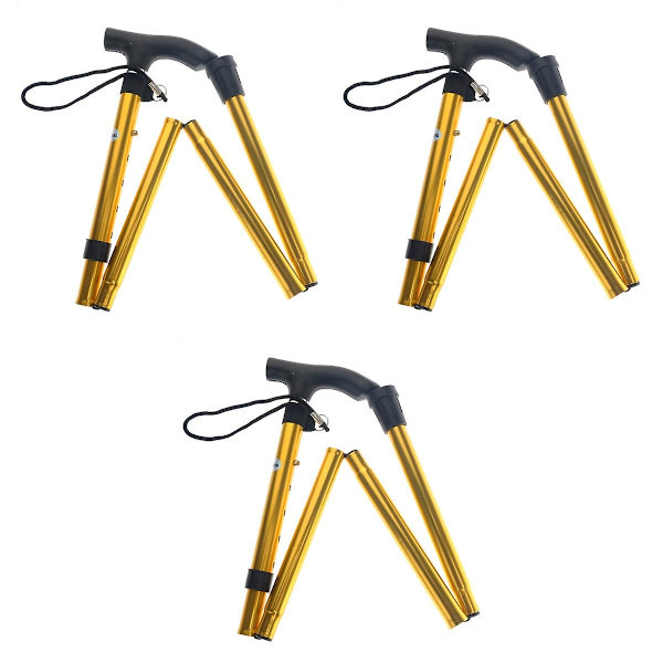 3 stk. Skridsikker Justerbar Højde Aluminium Legering Foldbar Vandrestok Cane Rejse Krykke Alpenstock (gylden)