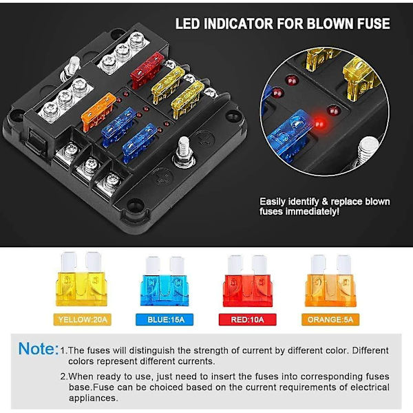12v 6-tie fuse box - 16 sulakkeella ja LED-ilmaisimilla