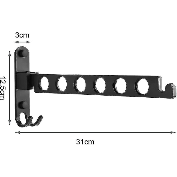 Vægmonteret tøjstativ, vægmonteret tørrestativ, 90 graders rotation vægmonteret foldbart tøjstativ, til altan, badeværelse, hotel (sort, 1)