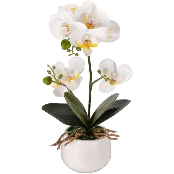 Konstgjord orkidé i krukor Konstgjord Phalaenopsis Plast Bonsai Deco Orkidé För Hemmakontoret Sovrumsdekoration, 32x18x5,5cm, Vit