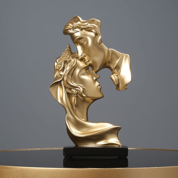 Harpiks Guld Statue Kysse Elsker Skulptur Skrivebord Moderne Kunst Figur Skrivebord Dekoration Velegnet til Hjem Kontor Stue. Guld