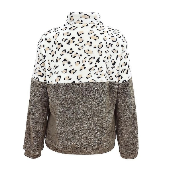 Dame Leopard Fleece Genser Pullover Winter Warm Jumper Thicken Top