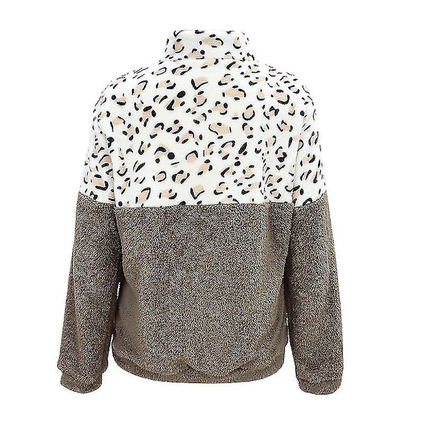 Kvinnor Leopard Fleece Sweatshirt Pullover Vinter Varma Jumper Tjock Topp