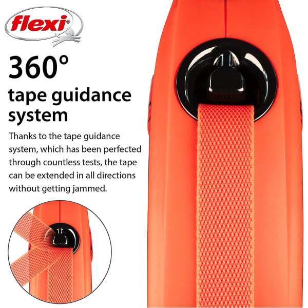 Flexi Xtreme Tape Orange & Black Large 5 m indragbart hundkoppel/led för hundar upp till 65 kg/143 lbs