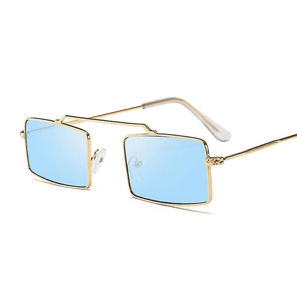 Firkantede solbriller Kvinder Mænd Briller Dame Luksus Retro Metal Solbriller Kvinde Vintage Spejl Oculos De Sol Feminino Uv400 GoldBlue