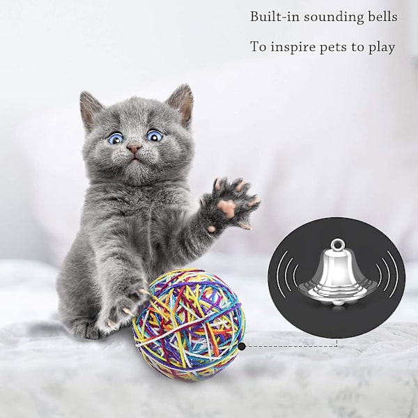 Kattboll leksaker, 2 stycken färgad ull rep skum boll katt boll leksak boll, interaktiv katt boll, med klocka, för att eliminera tristess