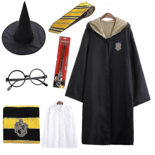 7 stk./sæt til magisk troldmand kostume kappe Hogwarts skolekostume 7Pcs Yellow Aldut XL