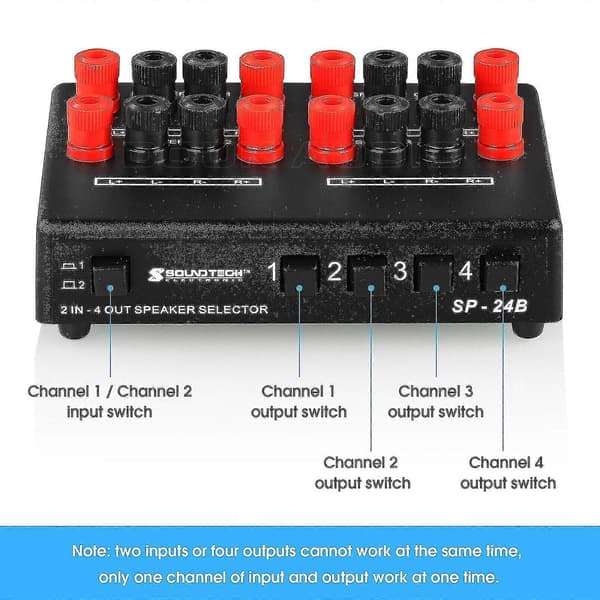 Mini 2-ind-4-ud Stereo Audio Vælger Forstærker Switch Box Højttaler Splitter Ny