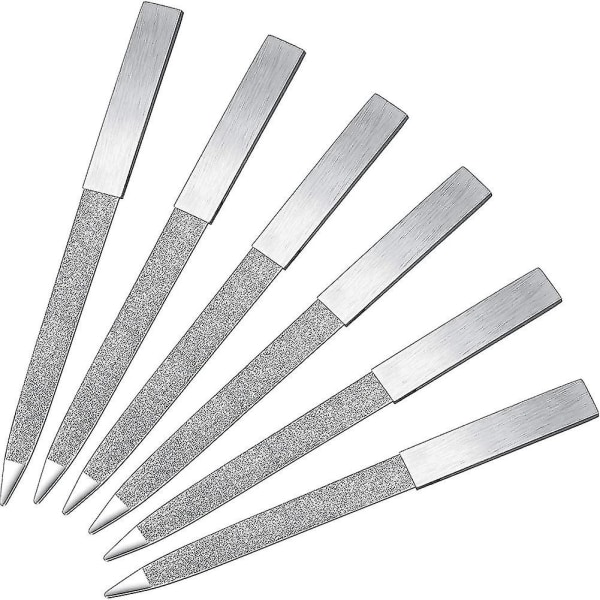 6 stk. Diamant Neglefil i Rustfrit Stål Dobbeltsidet Neglefil Metalfiler Buffer Fingernegle Tånegle Manicurefiler Til Salon Og Hjem (5 Tommer)