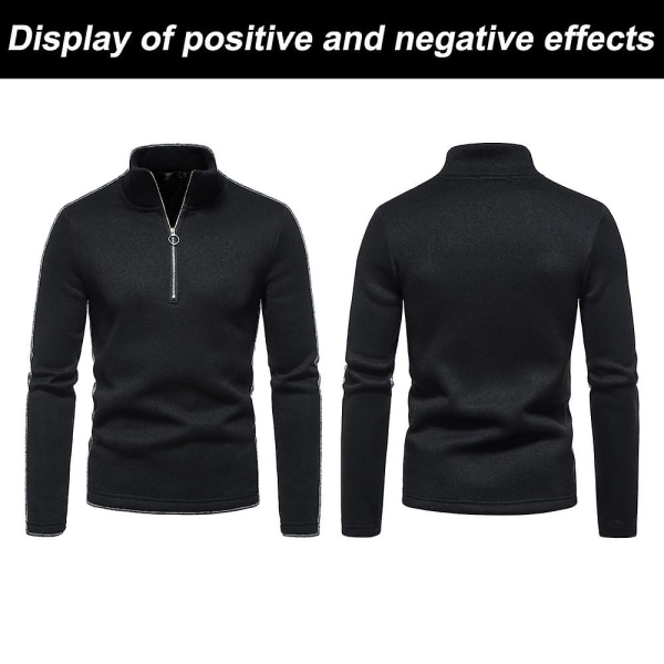 Løbeatletikskjorter til mænd 1/4 fleecetrøje med lynlås Langærmede sweatshirts sort ,m