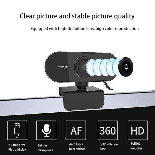 1080p Webkamera med Mikrofon CMOS USB-stasjon Gratis Autofokus Full HD
