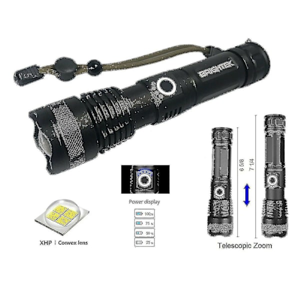 Super Lys 90000lm LED Taktisk Lommelygte Med Genopladeligt Batteri Zoombar