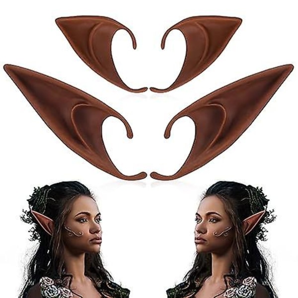 2 par bruna tomteöron - korta och långa Fairy Ears Set Silikon Vampyröron Anime Pixie Elven Ear Brown Skin For Women Cosplay Renaissance Halloween