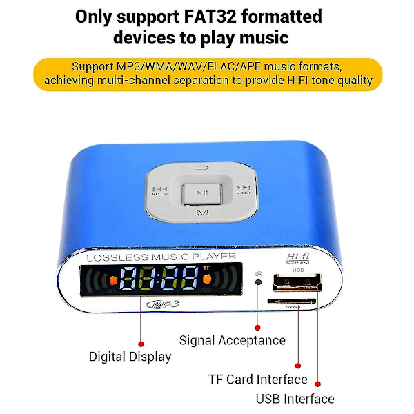 Bluetooth 5.0 Audiomodtager, Mp3 Digital Musikafspiller, Fm R