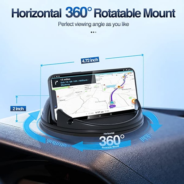 Biltelefonholdermontering, [vandret 360° roterbar] Silikonetelefon Mou