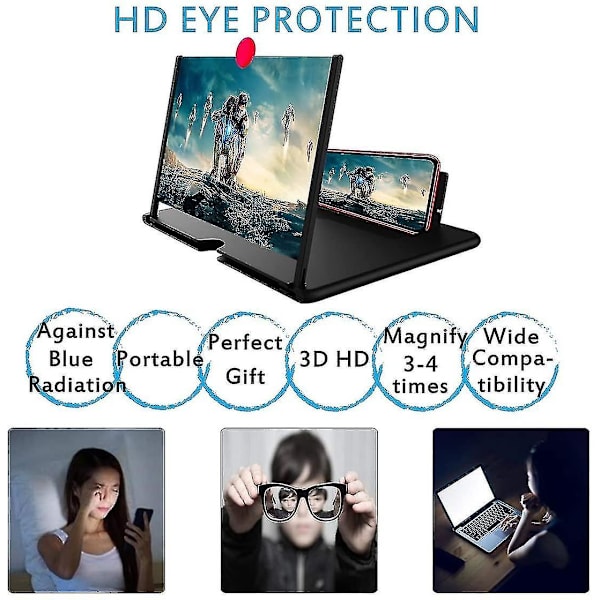 12\" Skärmförstorare, 3D HD Mobiltelefonförstorare Projektionsskärm