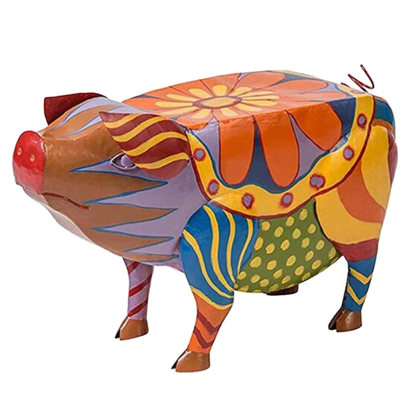 Fargerike folkekunst-dyrestatuer – gris, ku, hund, haneharpikspynt for dekorasjon av sidebord
