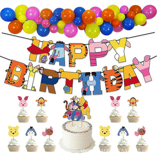 96 stk. Winnie-the-pooh ballonpakke med banner latexballoner