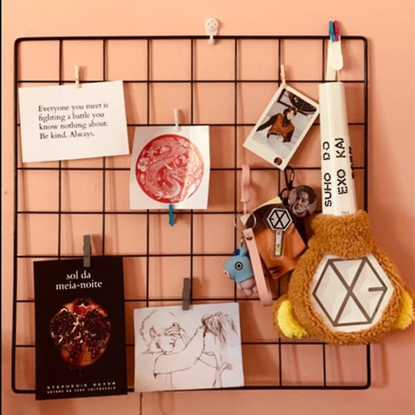 Sort metalgittertrådpanel memotavle kunstfoto billedramme kurv hylde væg arrangør postkort diy rack
