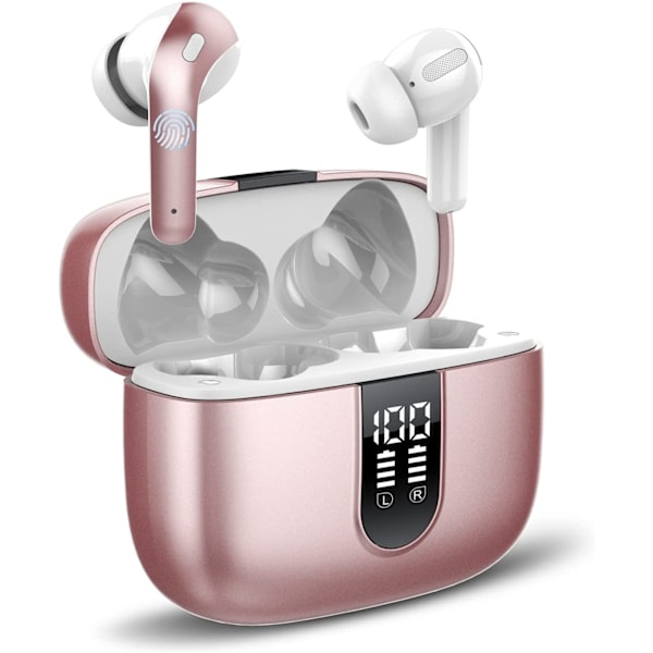 Langattomat kuulokkeet, tummanharmaat langattomat nappikuulokkeet Bluetooth-kuulokkeet mikrofonilla, 40 tunnin toistoaika kosketusohjaus Ipx7 vedenpitävät juoksukuulokkeet