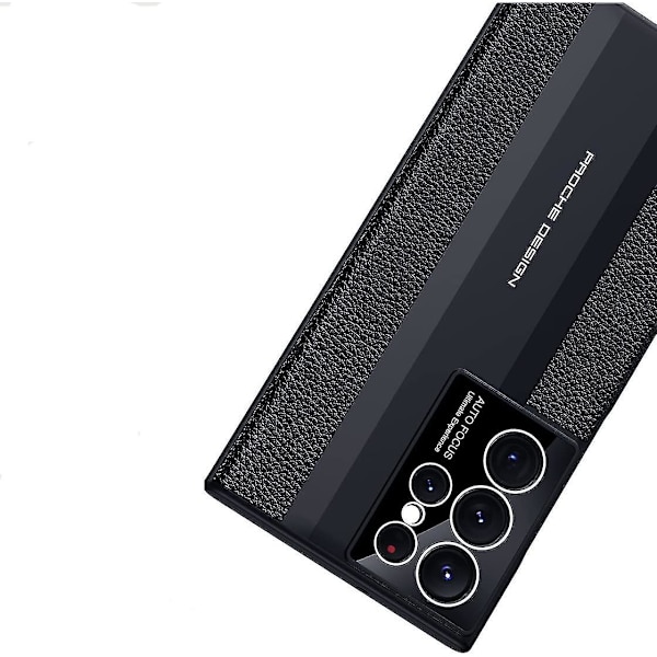 Ægte læder etui kompatibel med Samsung Galaxy S23 Ultra ægte læder bagcover ultratynd hård kofanger Black