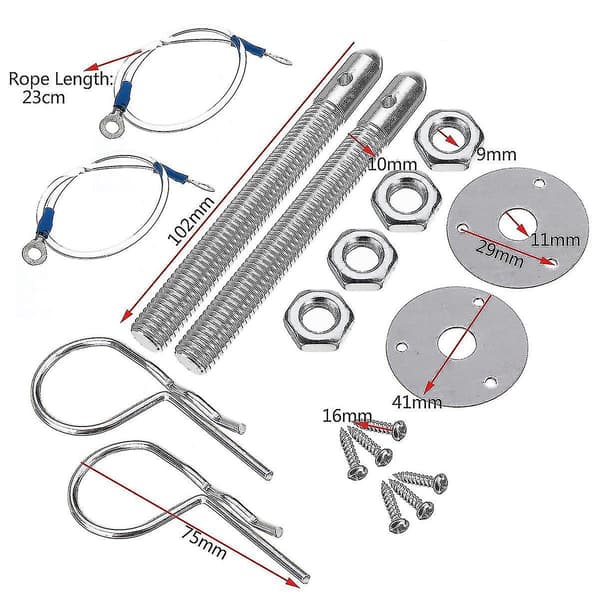 Universal Montering Hætte Stift Lås Lukning Kit Racing Sport Bil Alloy Sølv