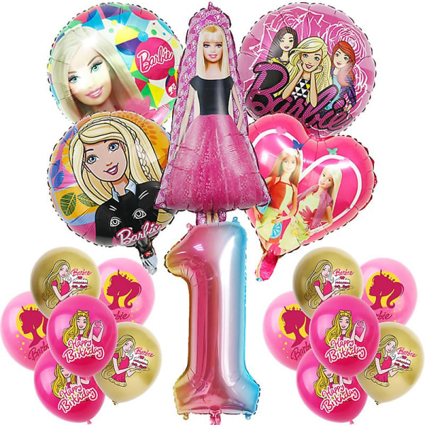 Barbie-syntymäpäiväjuhlien koristelu alumiinifolio ilmapallo lapsille tytöille tapahtumatarvikkeet tausta kertakäyttöiset pöytäastiat banneri lahjapussi Balloon Set 1 -18pcs