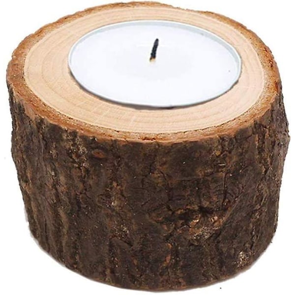 Træ Bark Lysestager Kreative Træ Håndværk Dekoration Blomst Plante Pot Lys Stativ Holder (2.4x1.7 Tommer)(brun)(4stk)