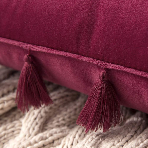 2 stk. fløjlsbløde ensfarvede dekorative pudebetræk med kvaster i boho-stil til sofa, seng 30x50cm vinrød old-style red 30*50cm