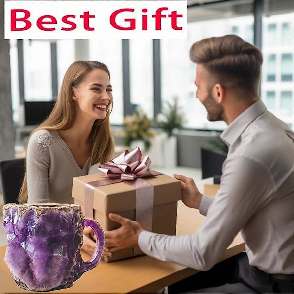 Harts Resin Ametist Mineral Kristall Kaffeekopp - 3D Unik Ädelstensliknande Kopp, Perfekt Födelsedag & Julgåva för Kvinnor