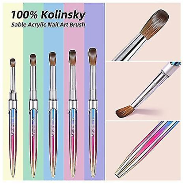100% Kolinsky Akryl Pensel, 3d Rund S (størrelse # 6/8/10/12/14/16/18) Brug Til Akryl Applicat, , Ar 6