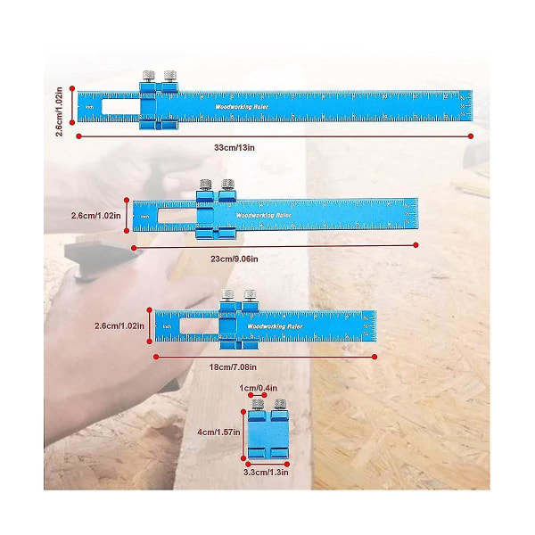 Aluminium Træbearbejdningslinjaler Med Glide Stop, 3 Stk Linjalsæt Inkluderer 6, 8 Og 12 Tommer Præcision Po