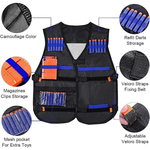 Tizzy 2-serie Taktisk Vestjakkesett Nerf N-Strike Elite Sett, Barn Nerf Vest, Taktisk Vest, Nerf Tilbehørsett Barn Taktisk Vest Med 80 Dart