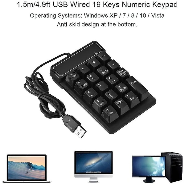USB numerisk tangentbord, bärbar, smal trådbunden usb USB tangentbord Minitangentbord i full storlek 19 tangenter med speciella 000 tangenter för bärbar Windows stationär dator