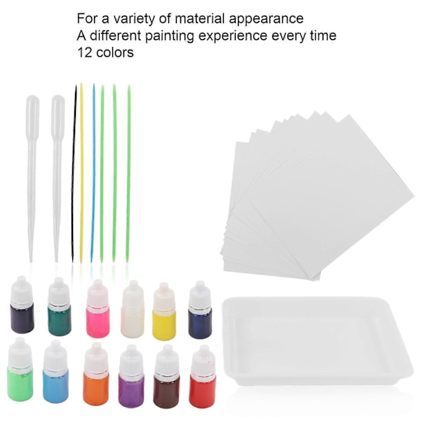 Marbling Malingsett med 12 Farger 6ml DIY Maling Mineralpigmenter Interessant Avslappende Bærbar Vannmarbling Malingssett