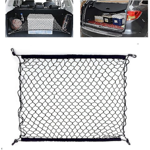 Bil bagasjeromsnett bagasjeromsnett justerbart elastisk organiseringsnett, nylon bagasjeromsnett universell passform for bil bagasjerom kjøretøy varebil SUV (27,5'' X 27,5'')