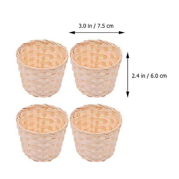 6 stk kurv i flettet pil, miniatyrkurver i tre, vevde oppbevaringskurver, diverse kurver, små kurver