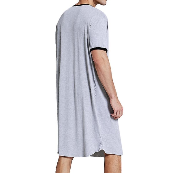 Herre behagelige løse pyjamas natkjole natdragt lang natteskjorte loungewear sovetøj Grey 2XL