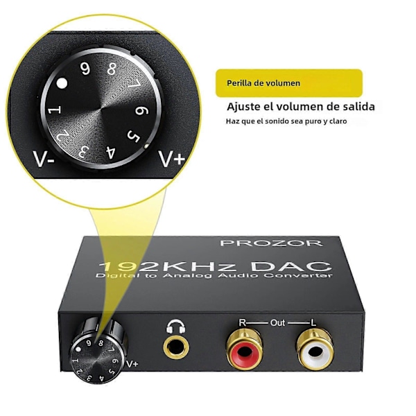 PROZOR 192kHz Digitaalinen-Analogiseksi Muunnin DAC Äänenvoimakkuuden Säädöllä, 3.5mm Liitin Analogiseen Stereo RCA:han, SPDIF, Toslink, Metallinen Kannettava