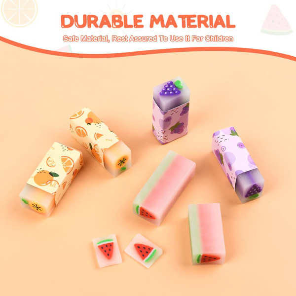 Suddgummi, 6-delad suddgummi barnsats, fruktsmaksatt suddgummiset, barnkalasfest souvenirartiklar, för barns skolmaterial